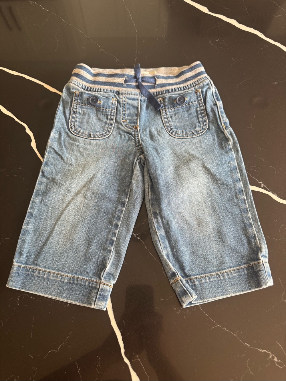 Mini Boden Light Blue Denim Capri Jeans with Striped Waistband